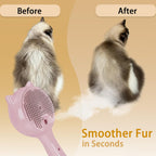Pet Steam Brush for Cats & Dogs ，3-In-1 Pet Grooming Comb，Reduces Shedding, Soft Bristles, Promotes Healthy Coat-Comes - Includes Waterless Shampoo，Pink