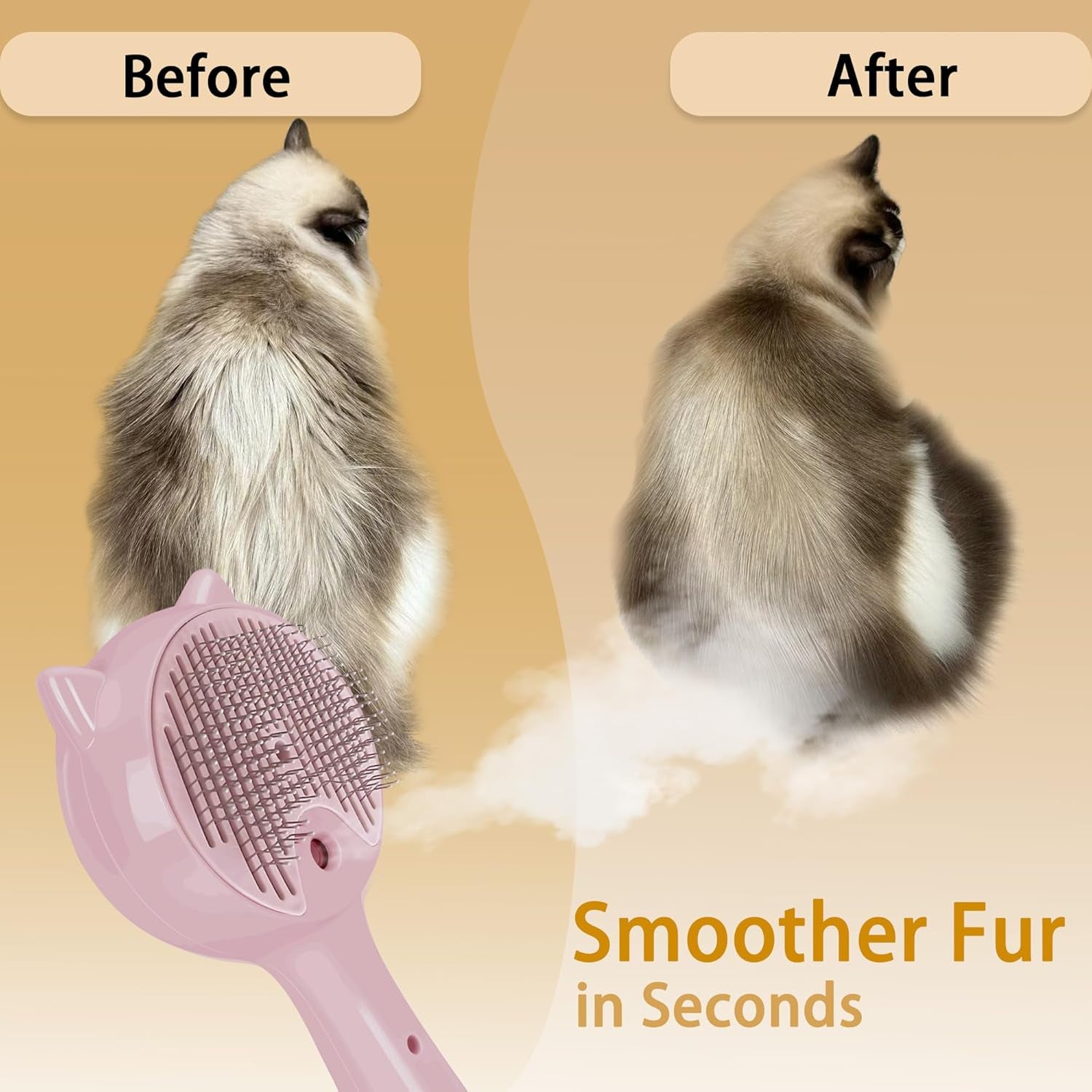 Pet Steam Brush for Cats & Dogs ，3-In-1 Pet Grooming Comb，Reduces Shedding, Soft Bristles, Promotes Healthy Coat-Comes - Includes Waterless Shampoo，Pink
