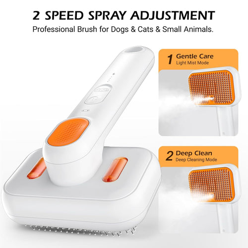 3-In-1 Pet Steam Brush for Dogs & Cats - Rechargeable Deshedding Tool with Gentle Mist, Self-Cleaning, Safe Rounded Tips