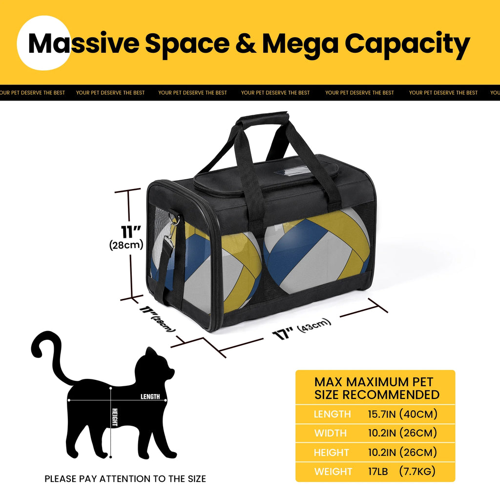 Cat Carrier,Foldable Soft-Sided Large Cat Carrier,Airline Approved Cat Carriers with Safety Leash,Comfort for Cat Travel Carrier,Black