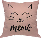Cat Face Pillows Decorative Throw Pillow Cover Case Cute Cat Smile Meow Cotton Linen Pillow Case 18X18 Inch Square Cushion Cover for Sofa Bedroom Pink