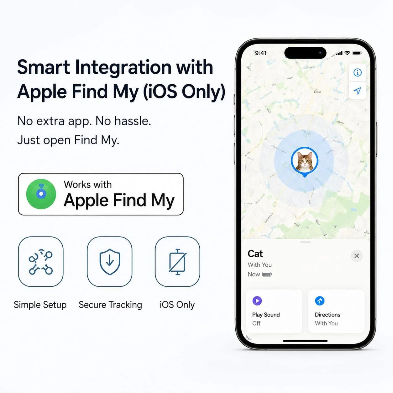 Cat Tracker Collar for Small Cats - Real Time Cat GPS Tracker No Monthly Fee, Pet Tracker for Cats Works with Apple Find My (Only Ios), No SIM Required (Collar + Black Tracker)