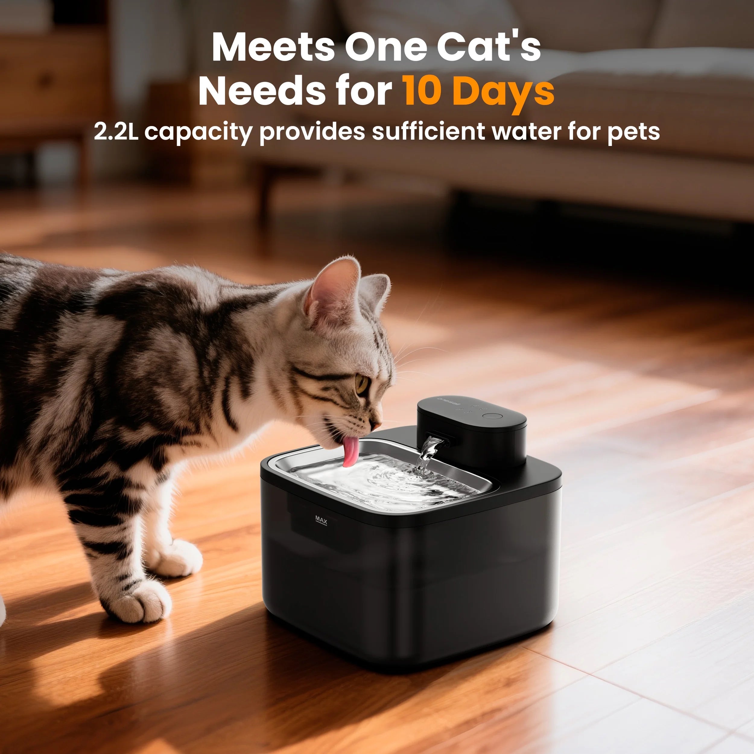 CW-04 Wireless Cat Water Fountain Stainless Steel Tray, 2.2L/74Oz Low Noise Cat Water Dispenser, Cat Drinking Fountain with 3 Filters- Silver