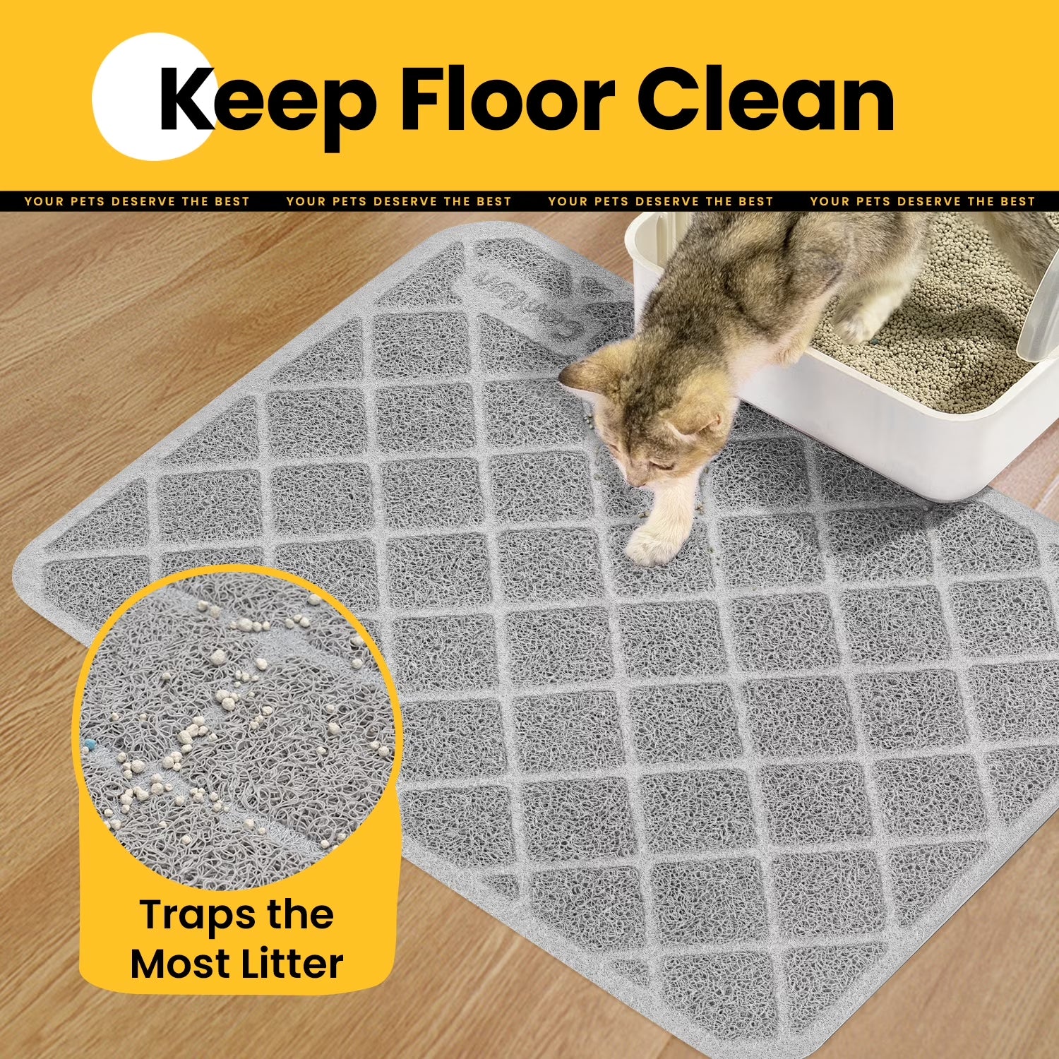 Cat Litter Mat, 30" X 20" Premium Durable PVC, Non-Slip, Less Waste, Urine Waterproof