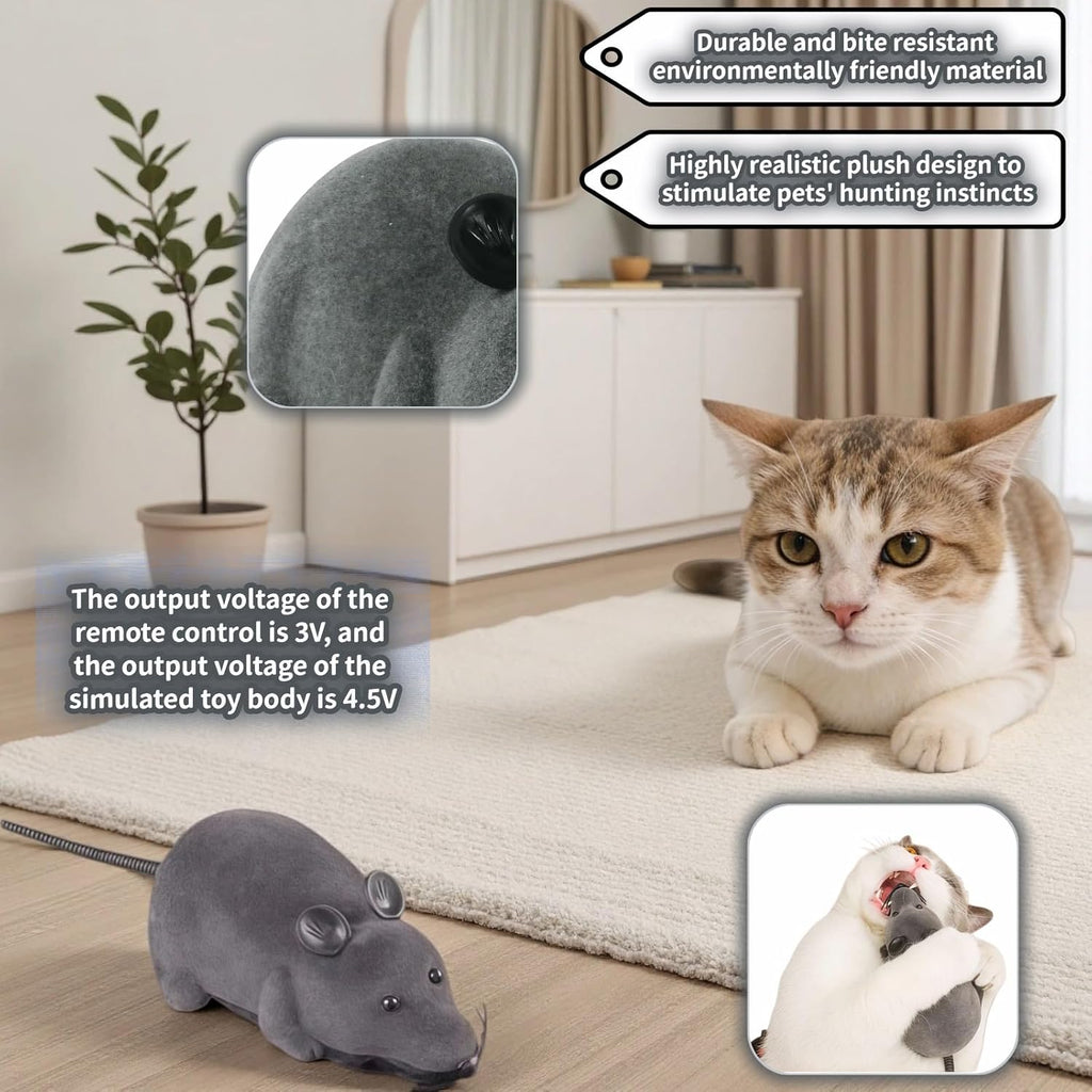Remote Control Mouse Cat Toy, Realistic RC Interactive Pet Toy with Wireless Controller, Forward and Backward Movement, Gray Plush Electronic Mouse for Cats and Dogs, Funny Pet Teaser for Indoor Cats