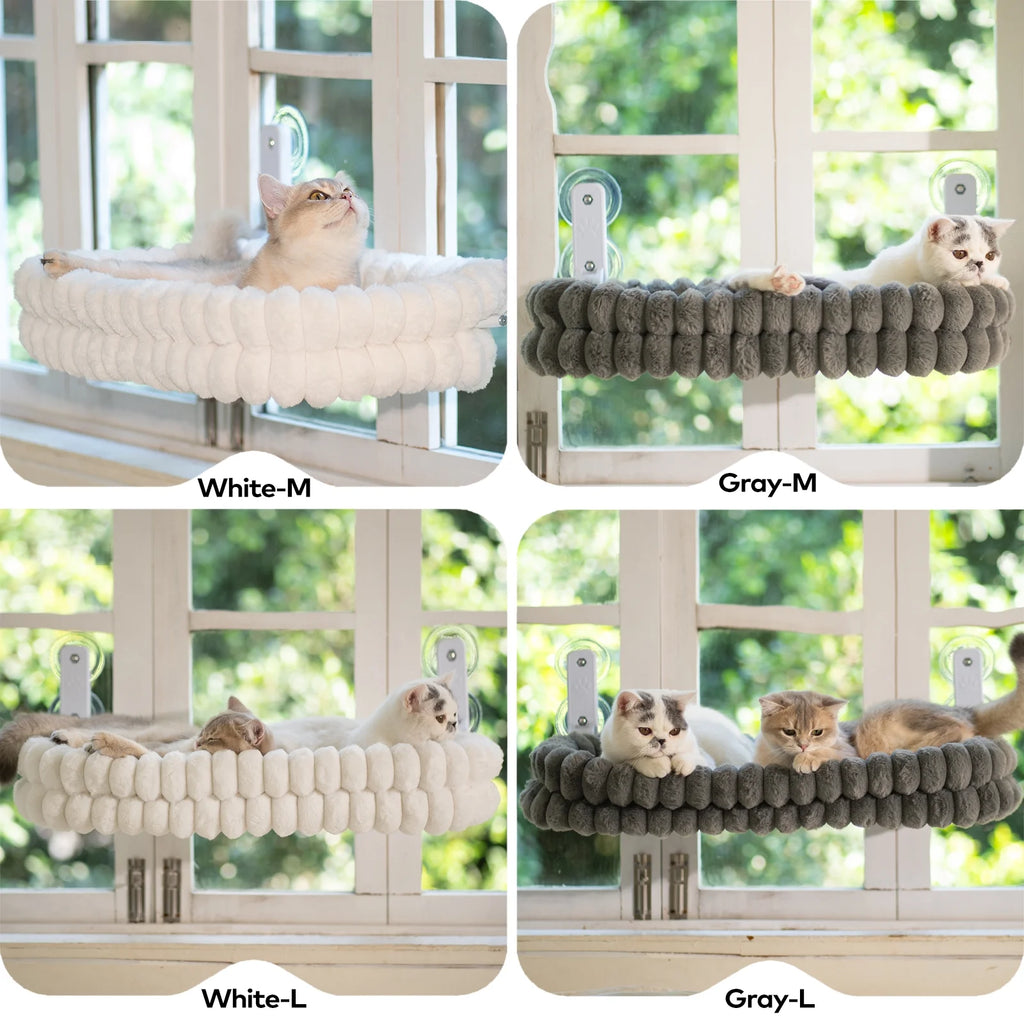 Cat Window Perch, 23*15In Double-Layer Foldable Pet Hammock for Wall with Suckers for Indoor(Medium,White)