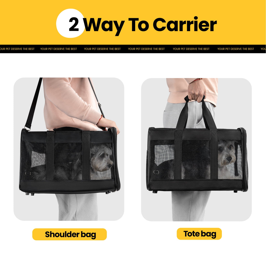 Cat Carrier,Foldable Soft-Sided Large Cat Carrier,Airline Approved Cat Carriers with Safety Leash,Comfort for Cat Travel Carrier,Black