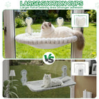 Cat Window Perch, Cat Window Hammock with Metal Frame and Reversible Cover&4 Strong Suction Cups, No Drilling, Cat Beds for Indoor Cats for Sunbathing, Napping & Overlooking(White,Velvet)