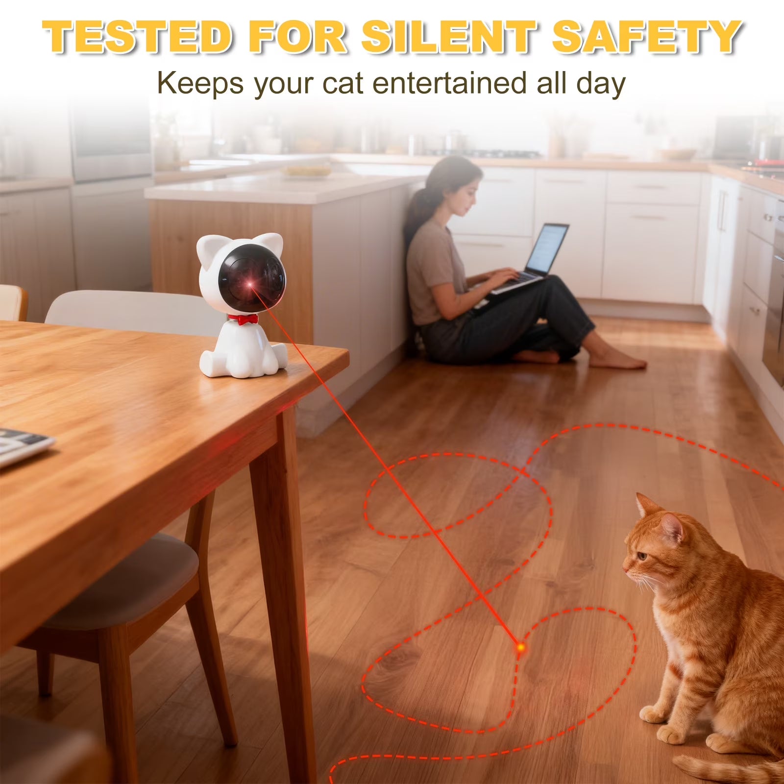 Risehigh Laser Cat Toys for Indoor Cats with Random Trajectory, 3 Modes & 2 Speeds, 360° Rotation, Rechargeable Automatic Interactive Toy for Bored Adult Cats & Kittens, White