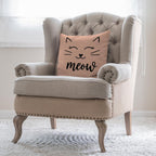 Cat Face Pillows Decorative Throw Pillow Cover Case Cute Cat Smile Meow Cotton Linen Pillow Case 18X18 Inch Square Cushion Cover for Sofa Bedroom Pink