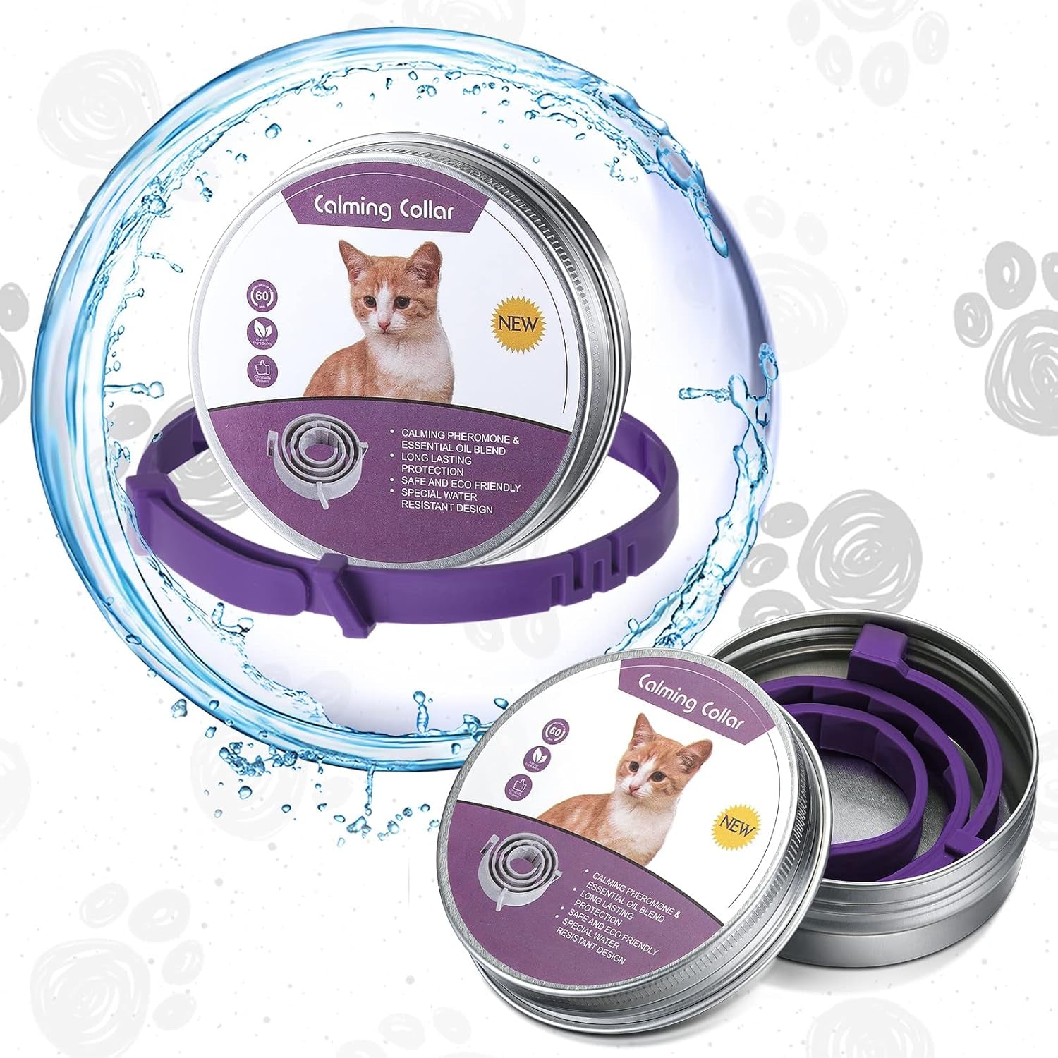 3 Pcs Cat Adjustable Calming Collar, Reduce Anxiety Cat Collars for Pets, Calm C