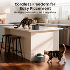 CW-04 Wireless Cat Water Fountain Stainless Steel Tray, 2.2L/74Oz Low Noise Cat Water Dispenser, Cat Drinking Fountain with 3 Filters- Silver