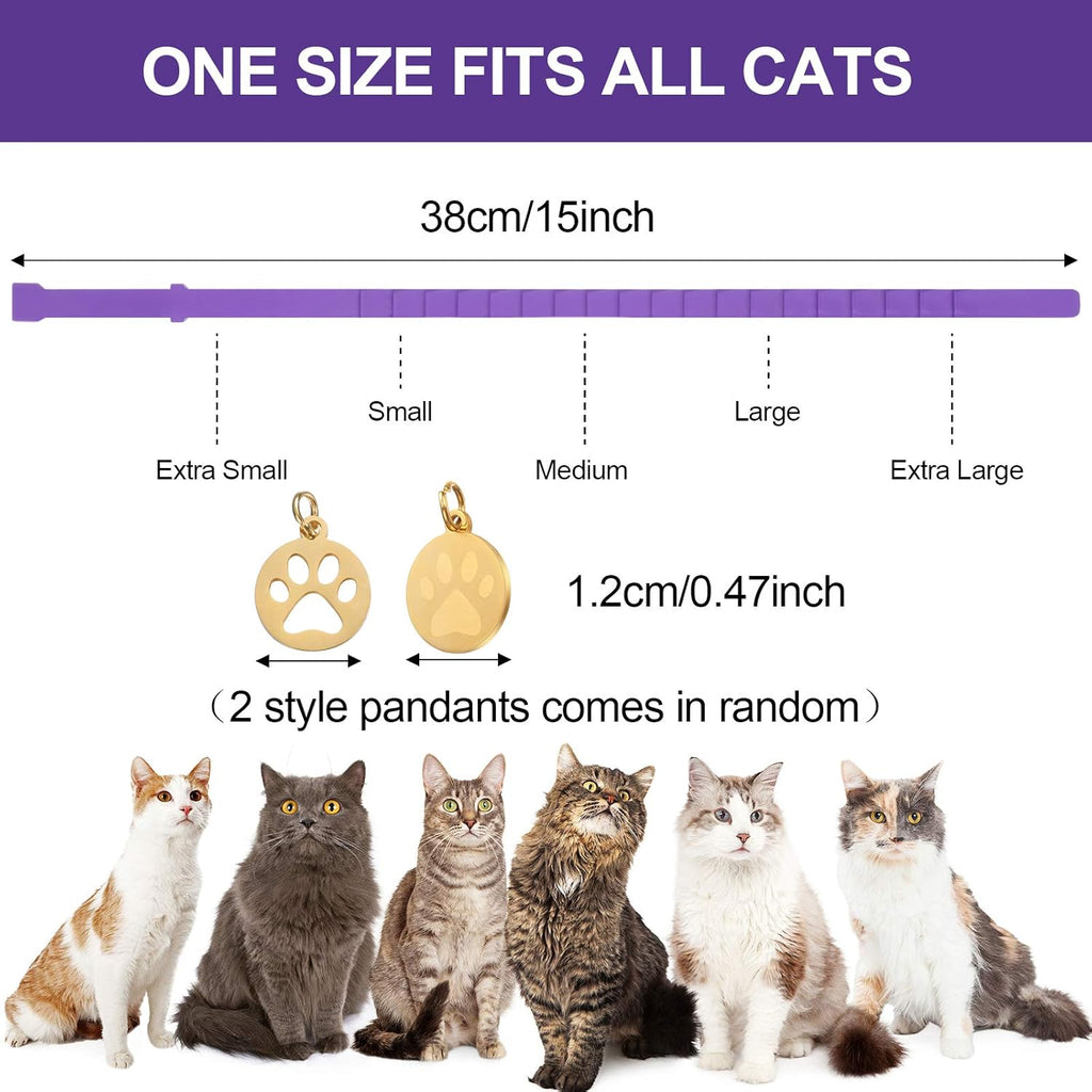 4 Pcs Cat Calming Collar Adjustable Pheromones Scent Relaxing Cat Collar with 2 Pendant for Puppies Reduce Stress Aggression Anxious, up to 15 Inches(Purple, Gold)
