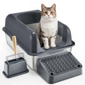 Cat Litter Box, 6 Inches Deep, XL Extra Large Stainless Steel Cat Litter Box with Scoop, Wide Filtering Foot Board & High Sides, Enclosed Odor-Free Easy-To-Clean Litter Box, Fit for Big Cats